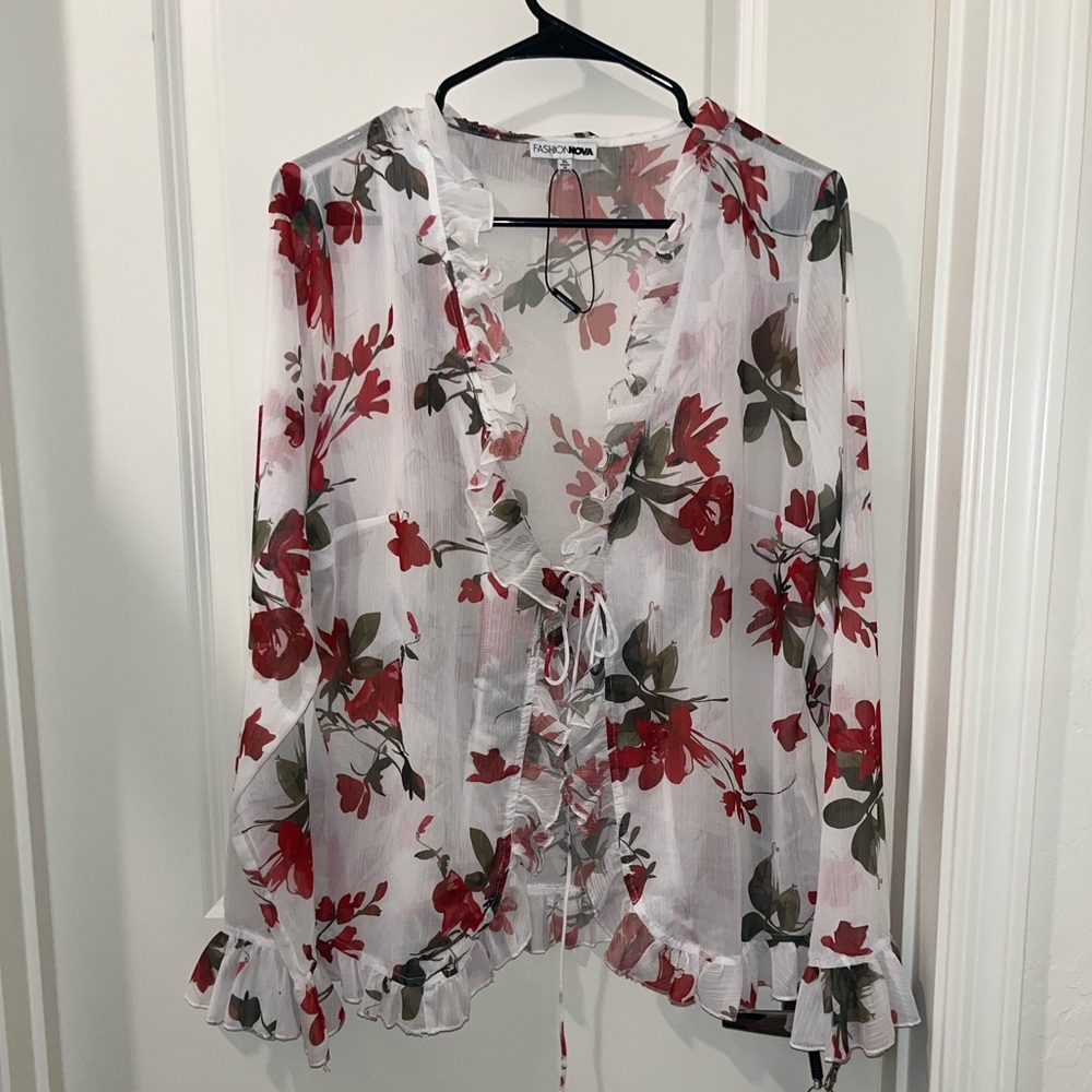 Sheer fashion nova white floral ruffle cover